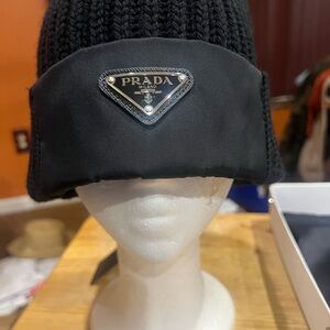 Prada Black Knit Hat with Logo